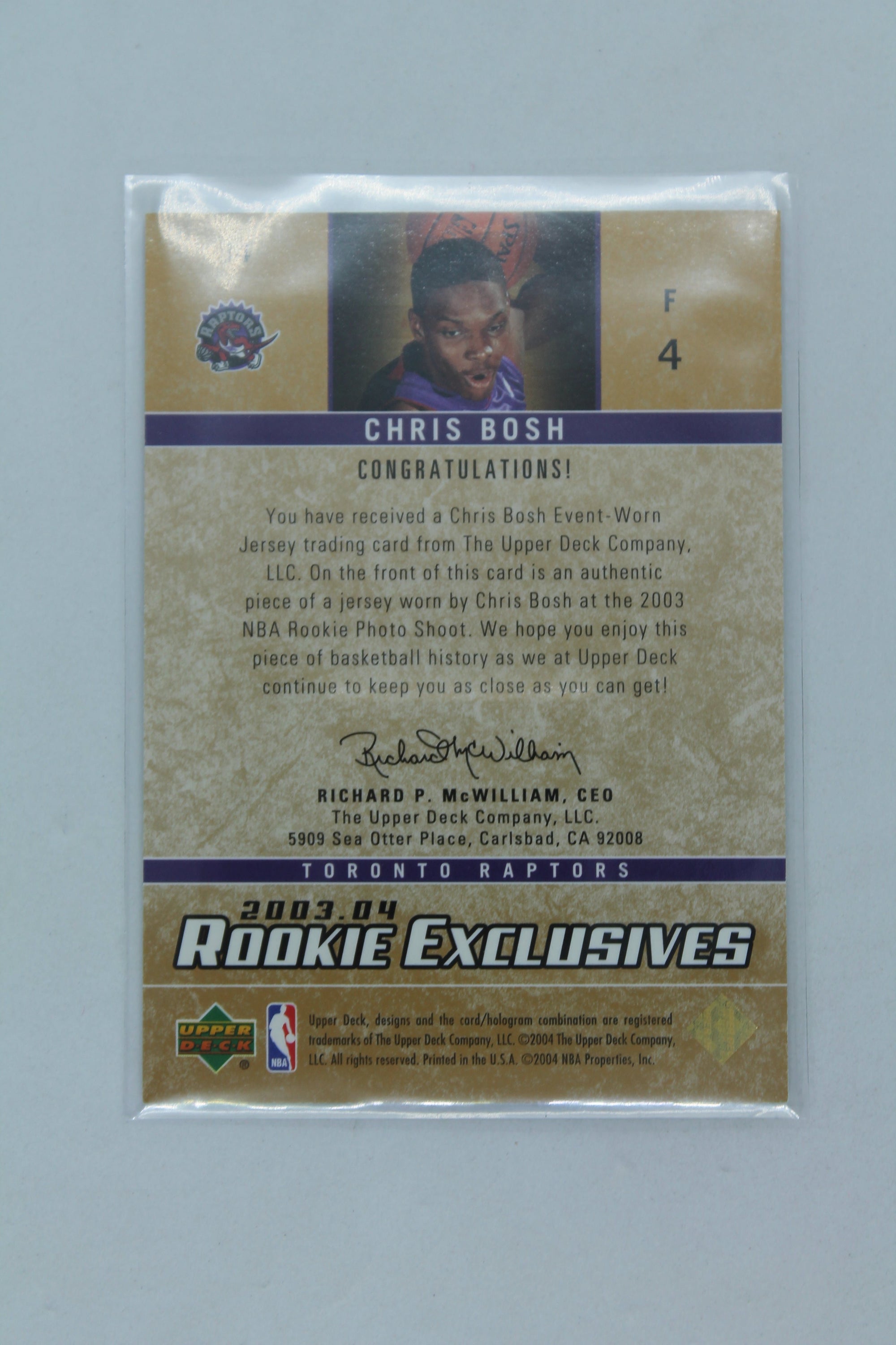 Chris Bosh 2003-04 Upper Deck Rookie Exclusives - Jersey #J4 Rookie Card