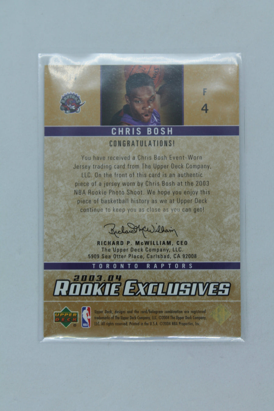 Chris Bosh 2003-04 Upper Deck Rookie Exclusives - Jersey #J4 Rookie Card