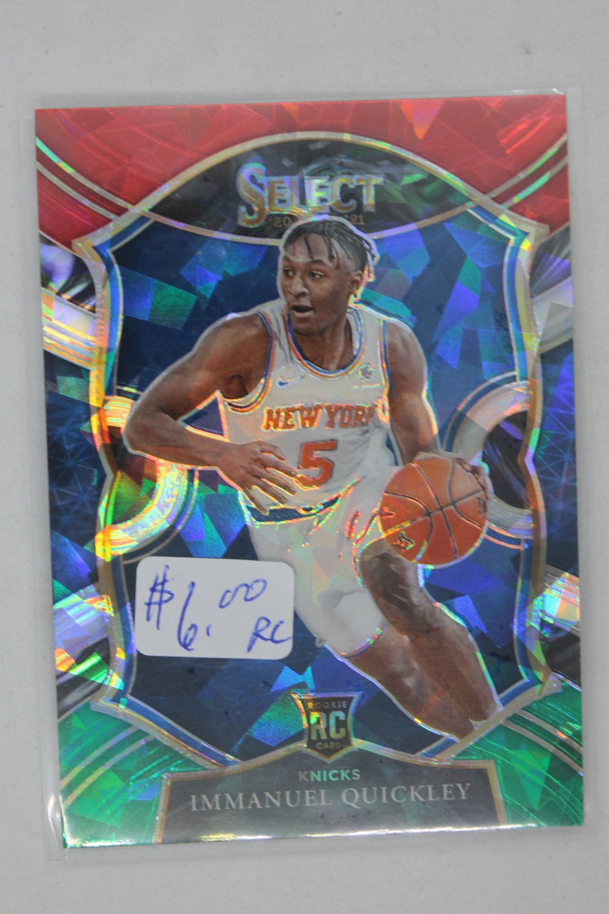 Immanuel Quickley 2020-21 Panini Select - Red White Green Cracked Ice Prizm Concourse - Rookie Card