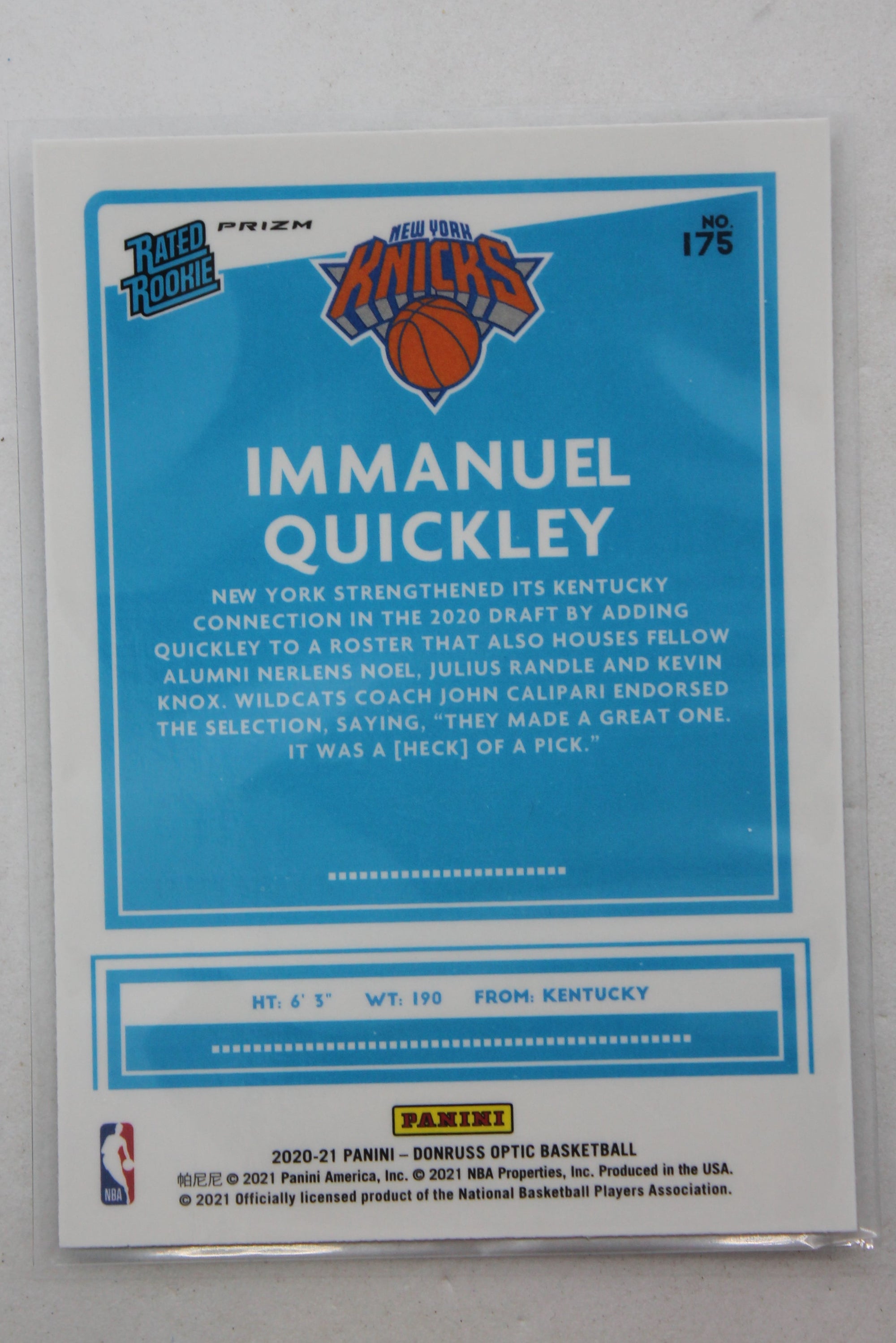 Immanuel Quickley 2020-21 Panini Donruss Optic - Target Box Set Pulsar Prizm Rated Rookie Rookie Card