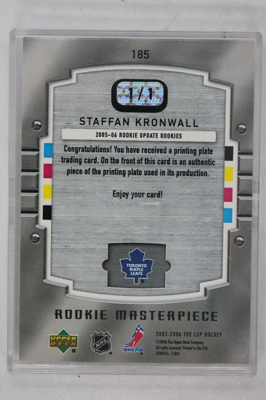 Staffan Kronwall 2005-06 Upper Deck The Cup PRINTING PLATE 1/1 Rookie Year