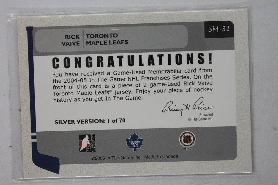 Rick Vaive 2004-05 In The Game Franchises Canadian Rick Vaive Silver Jersey Card "1 of 70"