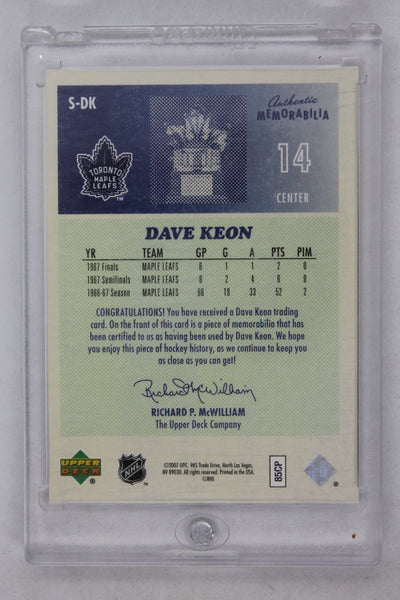 Dave Keon 2006-07 Upper Deck - 67 Maple Leafs Game-Used Stick Card