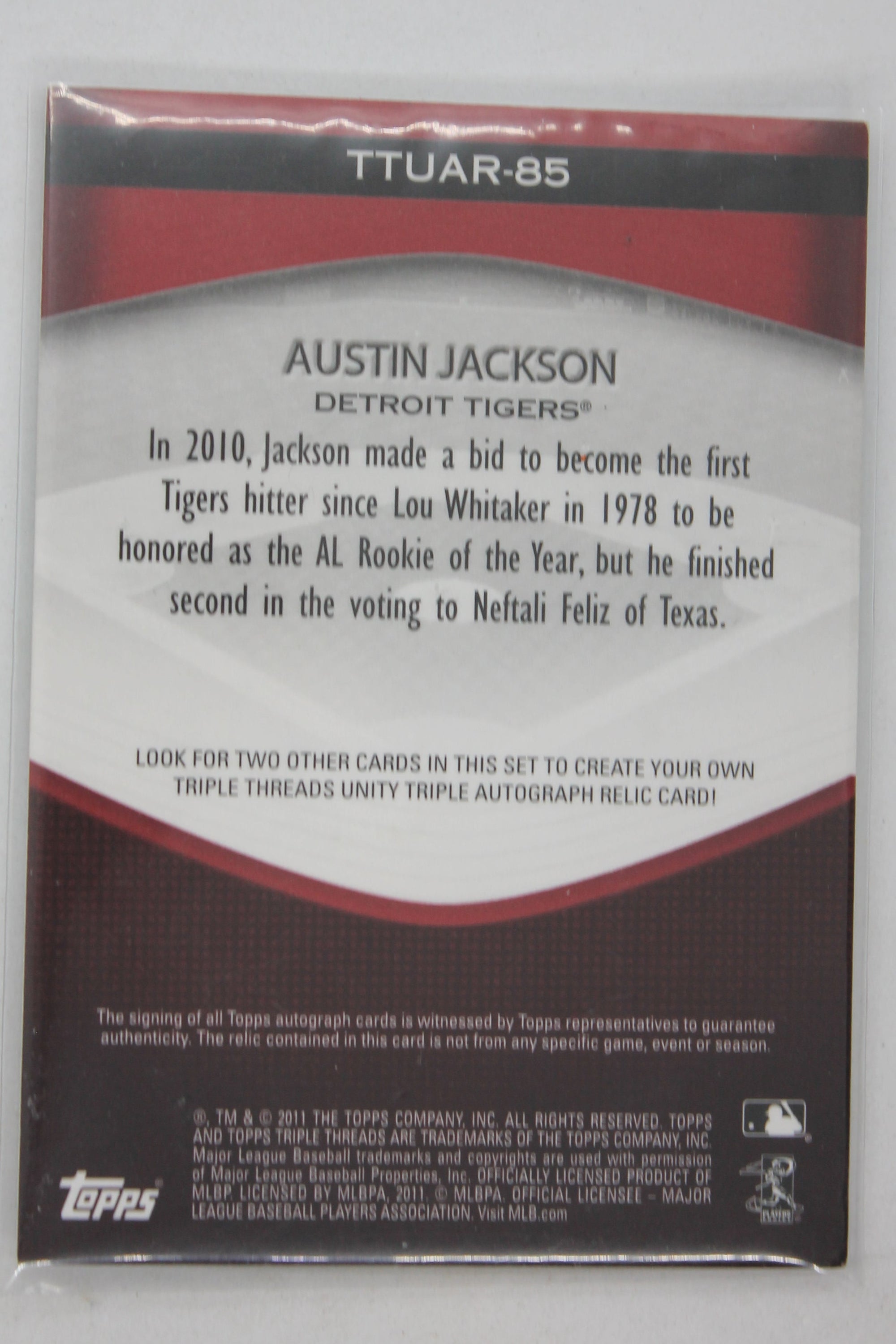 Austin Jackson 2011 Topps Triple Threads Unity Autograph Relic Card - Detroit Tigers