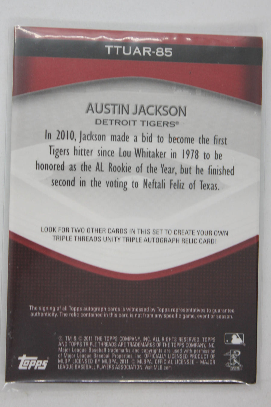 Austin Jackson 2011 Topps Triple Threads Unity Autograph Relic Card - Detroit Tigers