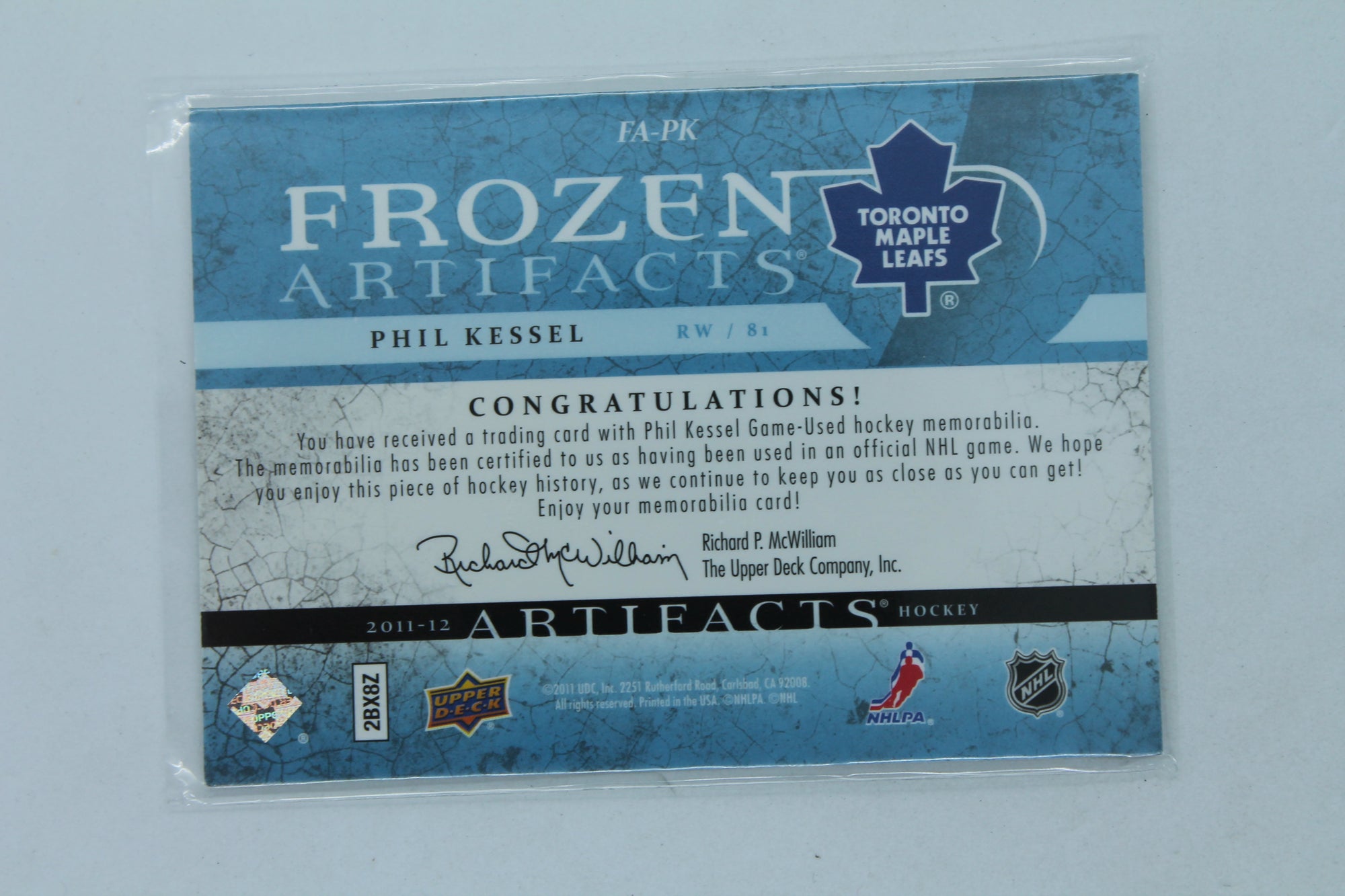 Phil Kessel 2011-12 Artifacts - Frozen Artifacts Dual Jersey Card #098/135