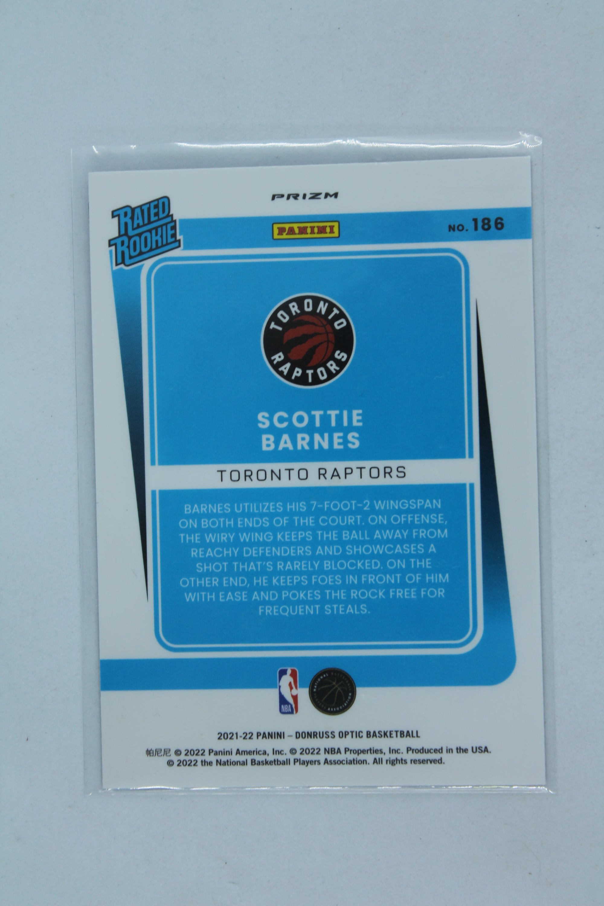 NBA Scottie Barnes 2021-22 Panini Donruss Optic Blue Velocity Prizm Rated Rookie Rookie Card