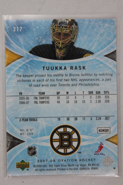 Tuukka Rask 2007-08 Upper Deck Ovation Rookie Card