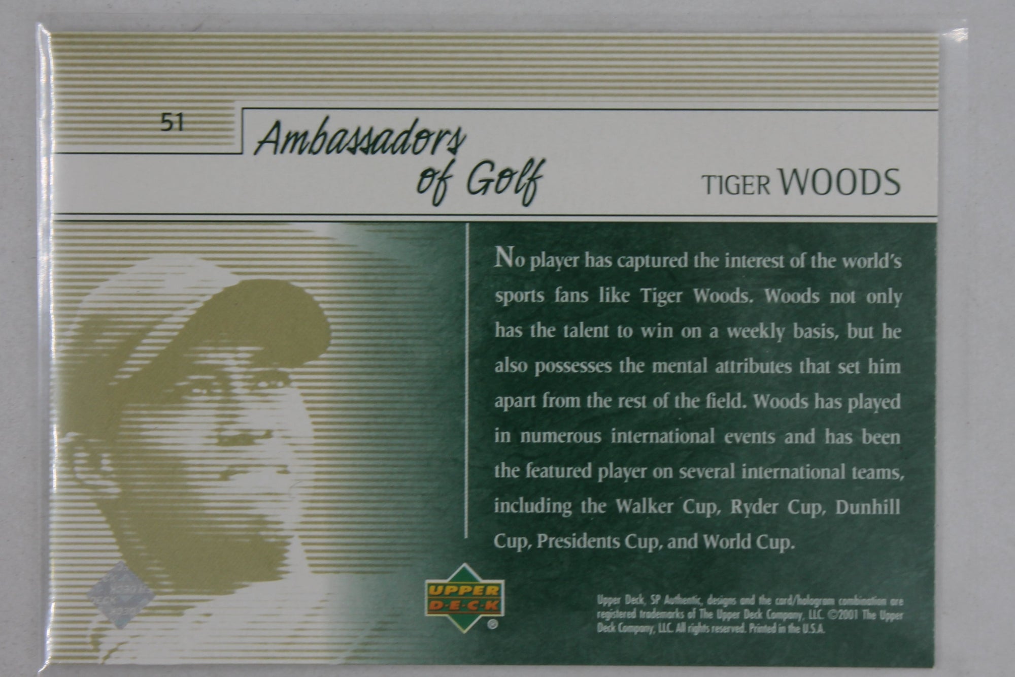 Tiger Woods 2001 SP Authentic Preview - Ambassadors of Golf - Rookie Year
