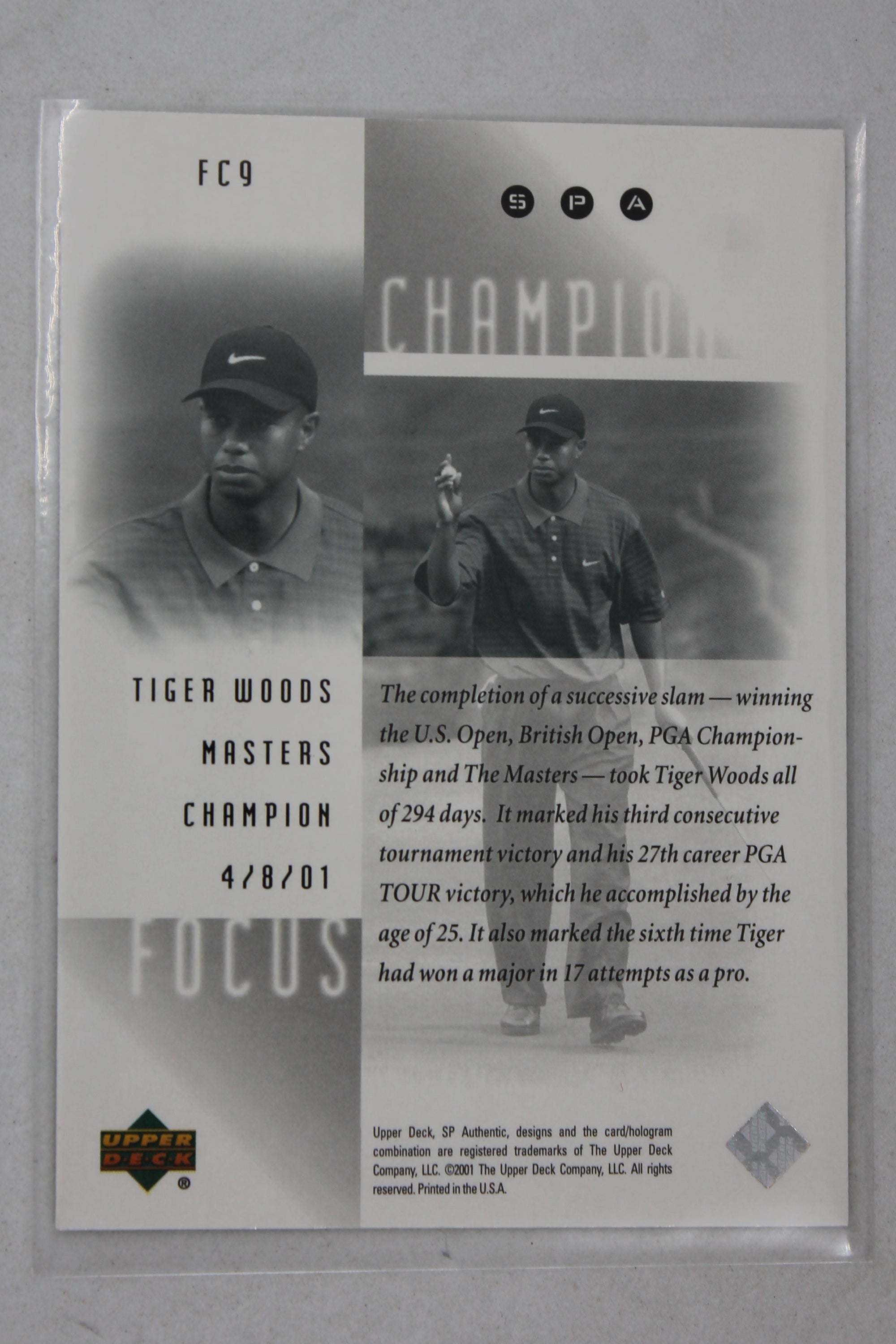 Tiger Woods 2001 SP Authentic - Focus on a Champion #FC9 - Rookie Year