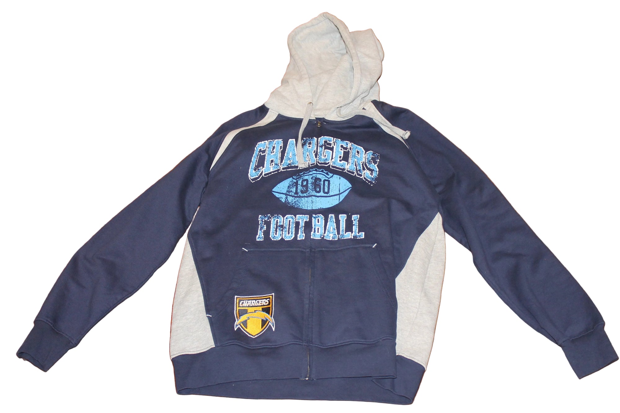 NFL Los Angeles Chargers NFL Team Apparel Men's Full-Zip Distressed Hoodie - XLarge