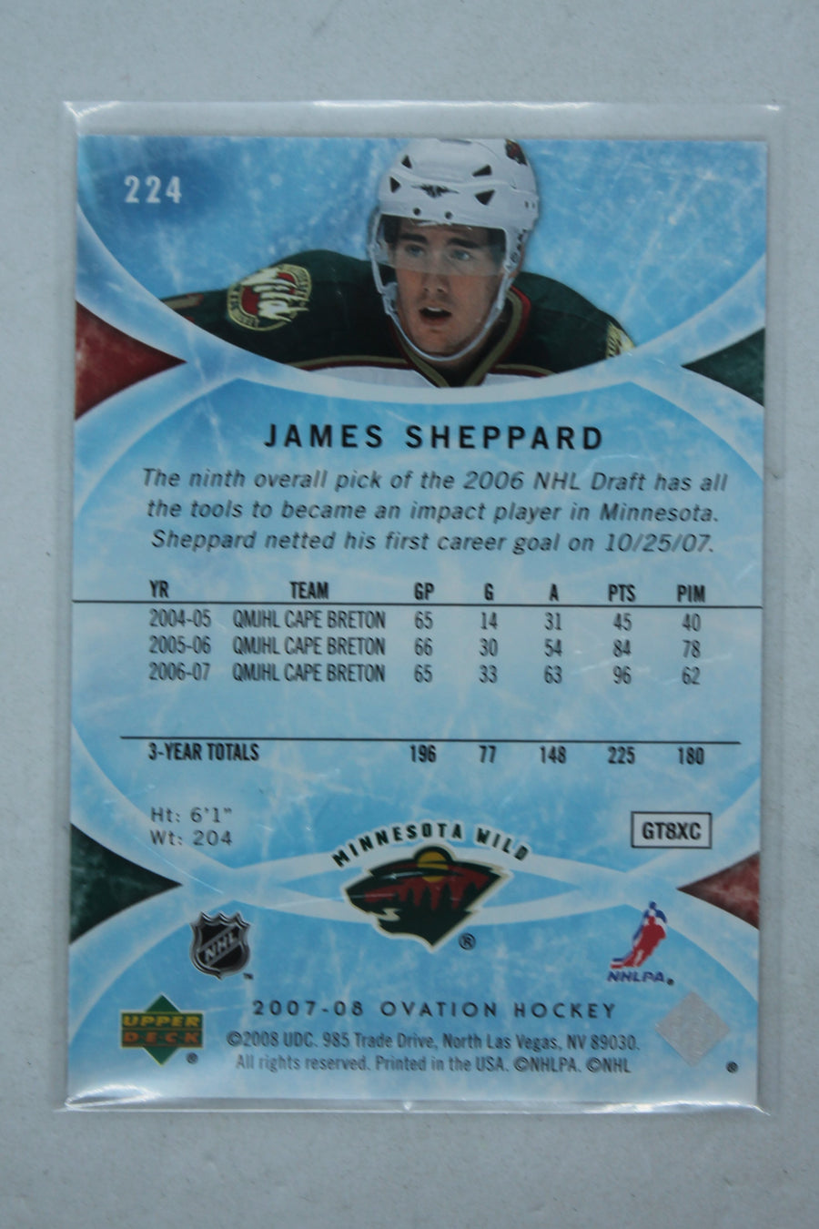 James Sheppard 2007-08 Upper Deck Ovation Rookie Card