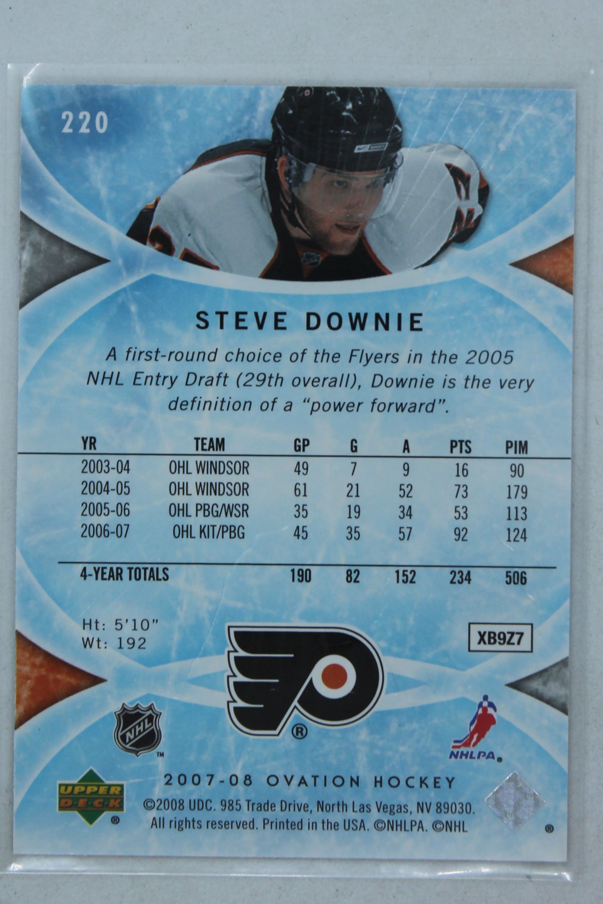 Steve Downie 2007-08 Upper Deck Ovation Rookie Card