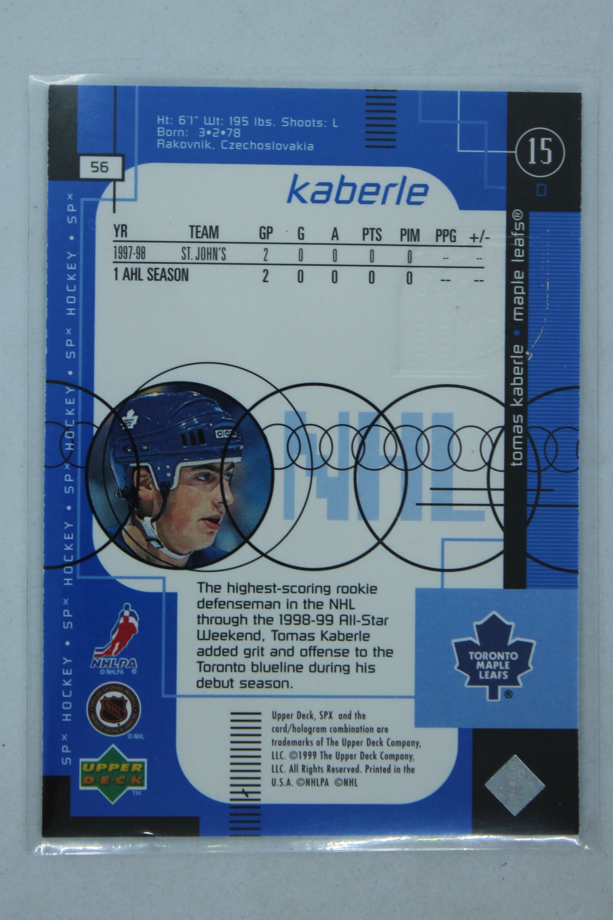 Tomas Kaberle 1998-99 SPx Top Prospects - Rookie Year