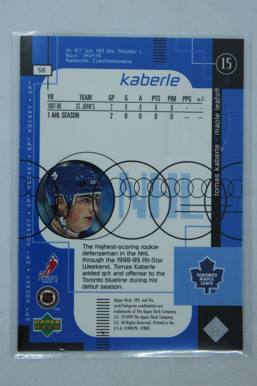 Tomas Kaberle 1998-99 SPx Top Prospects - Rookie Year
