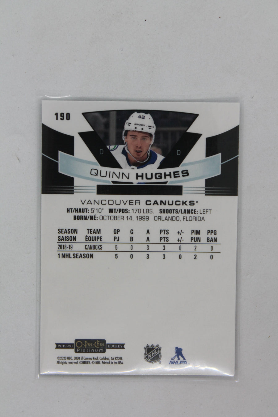 Quinn Hughes 2019-20 O-Pee-Chee Platinum Marquee Rookies Rookie Card