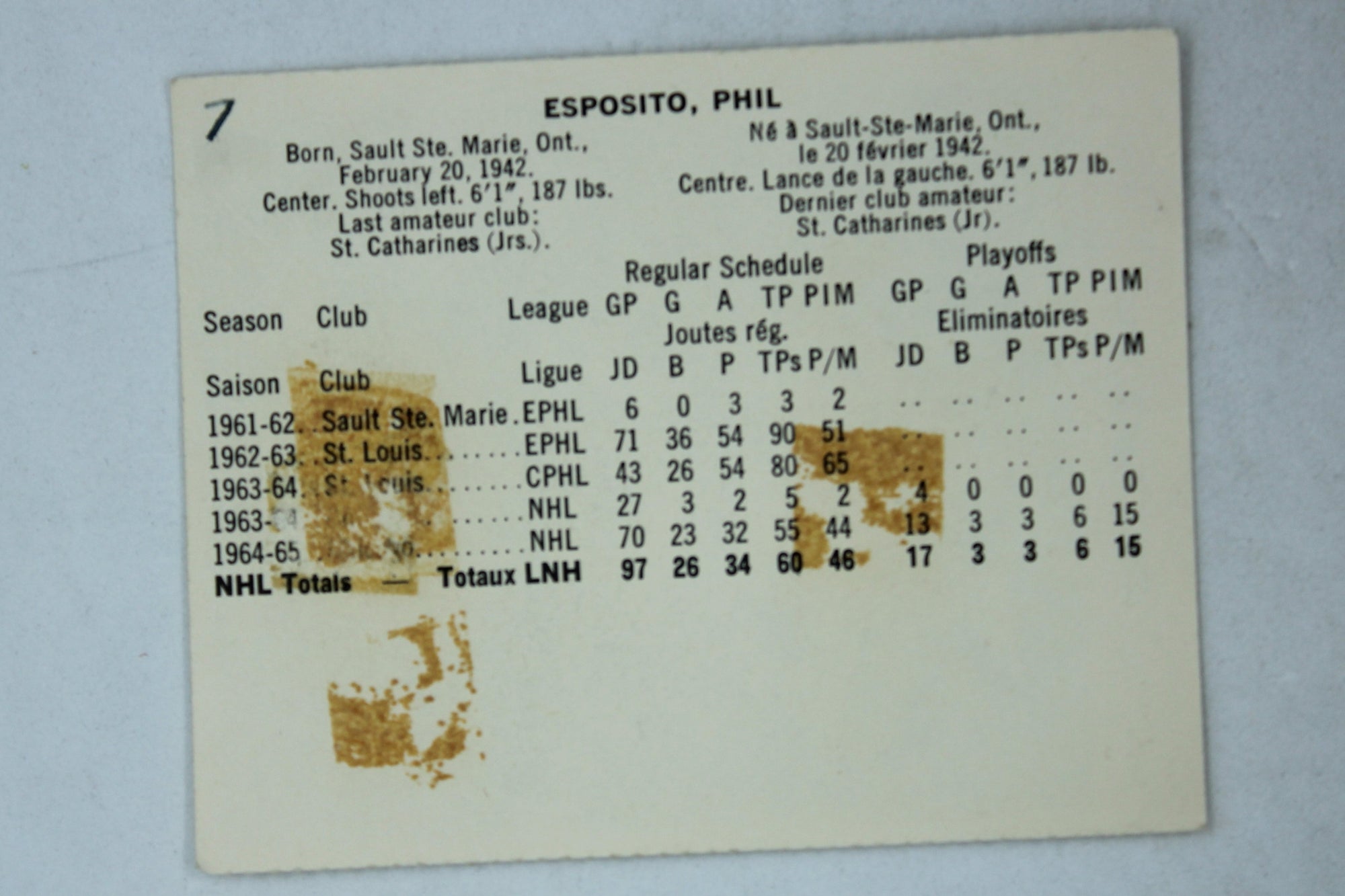 Phil Esposito 1965-66 Coca-Cola Hockey - Chicago Blackhawks - Perforated