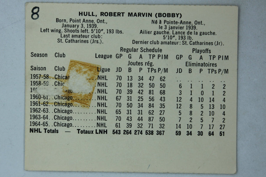 Bobby Hull 1965-66 Coca-Cola Hockey - Chicago Blackhawks - Perforated