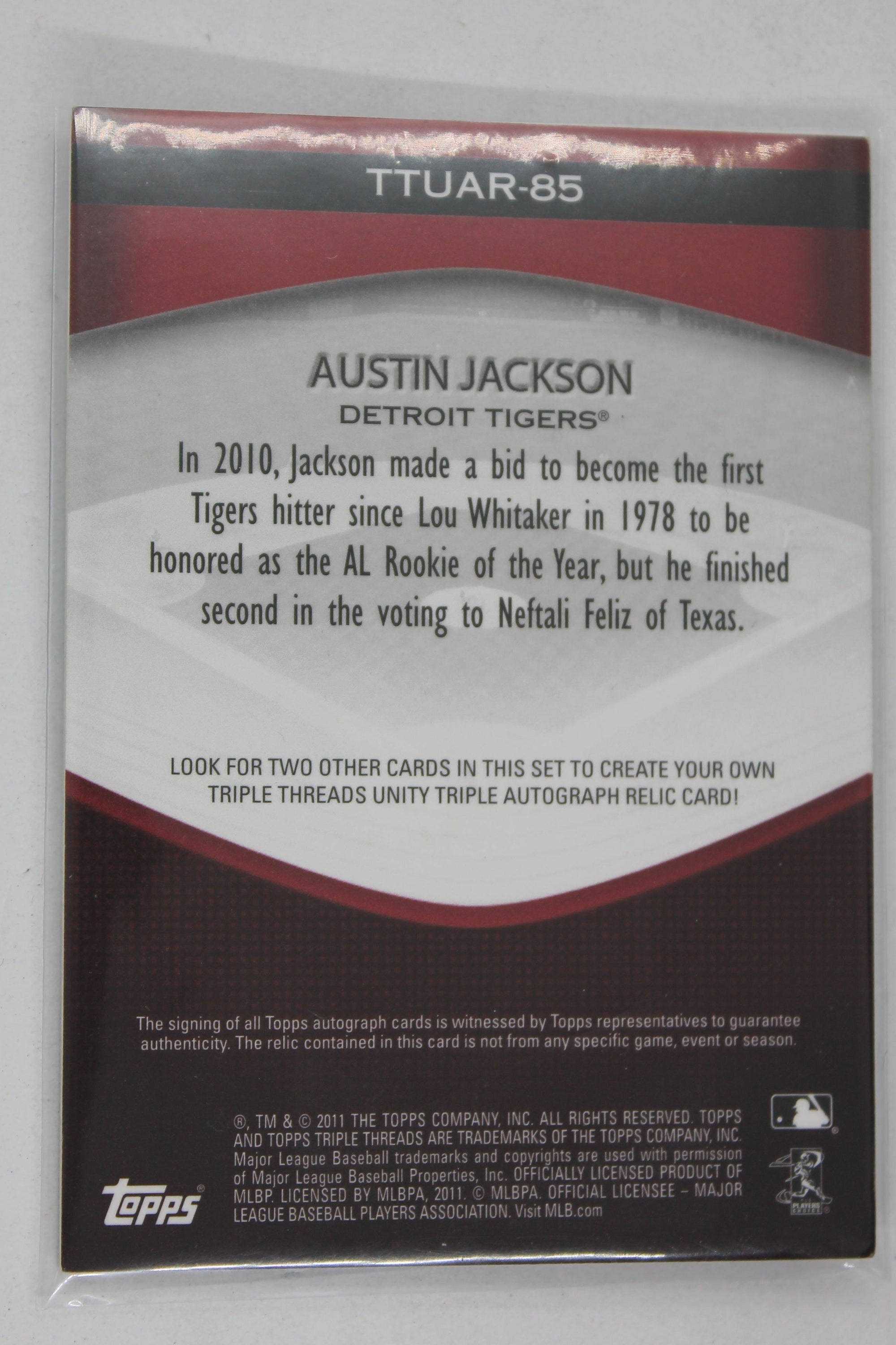 Austin Jackson 2011 Topps Triple Threads Unity Autograph Relic Card - Detroit Tigers