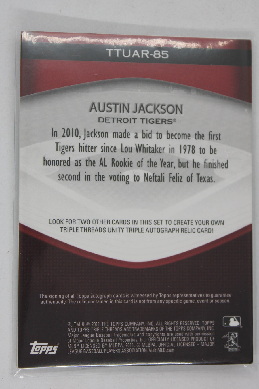 Austin Jackson 2011 Topps Triple Threads Unity Autograph Relic Card - Detroit Tigers