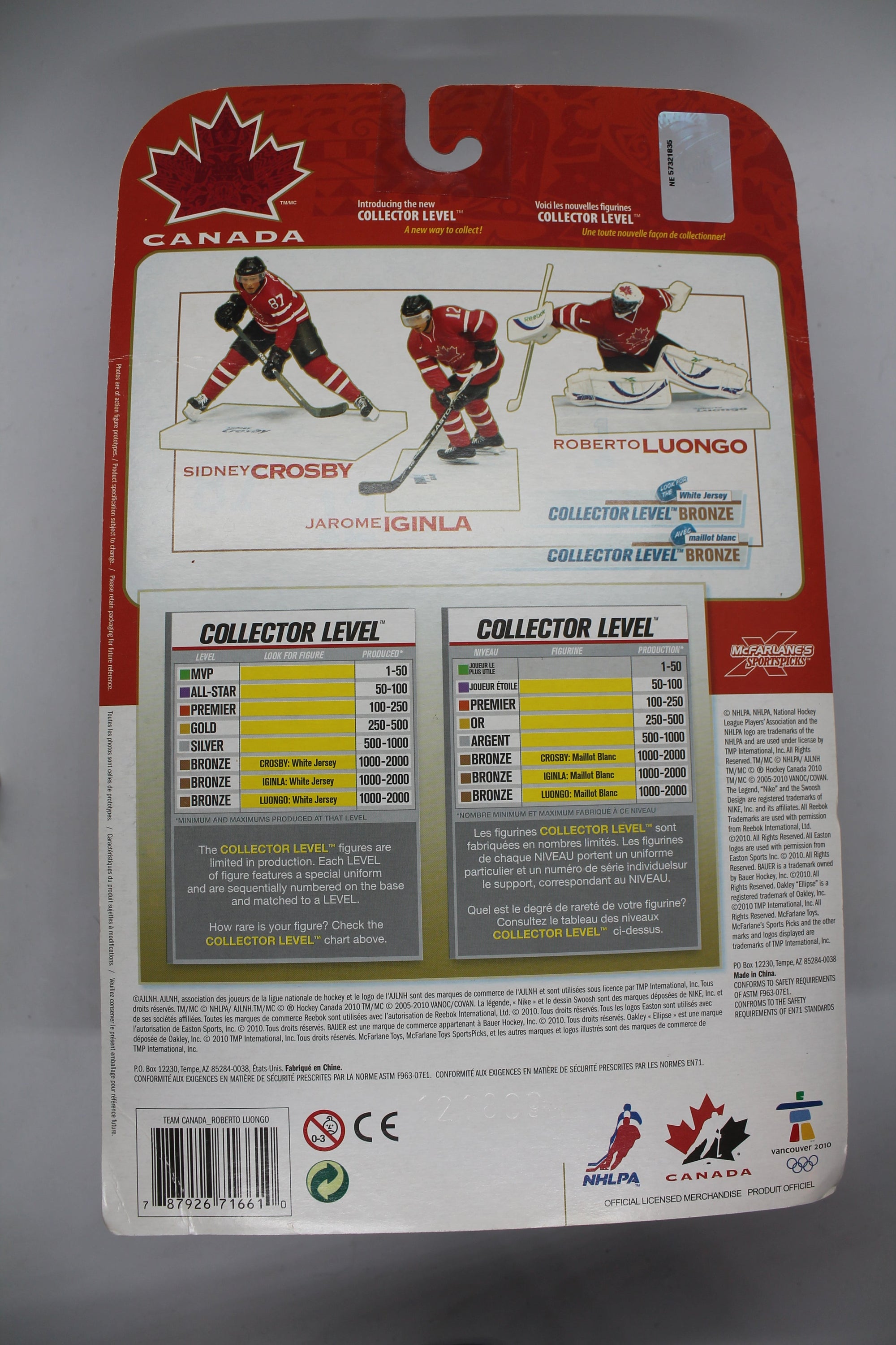 Roberto Luongo Vancouver Canucks McFarlane Toys: Team Canada Red Jersey - Some Cardboard Damage