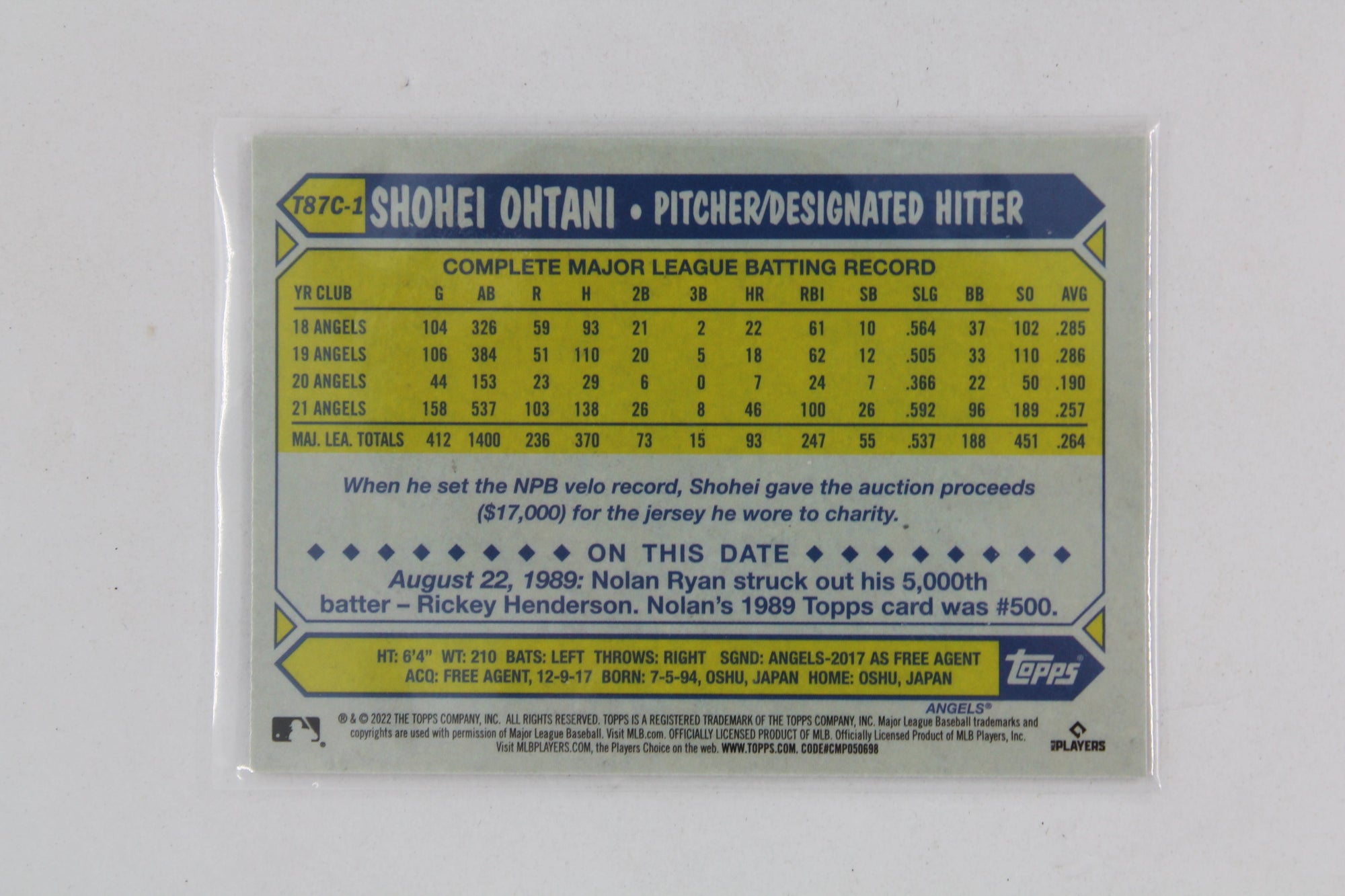 Shohei Ohtani 2022 Topps Series 1 - 1987 Topps Chrome Silver Pack Series 1 Mojo #T87C-1