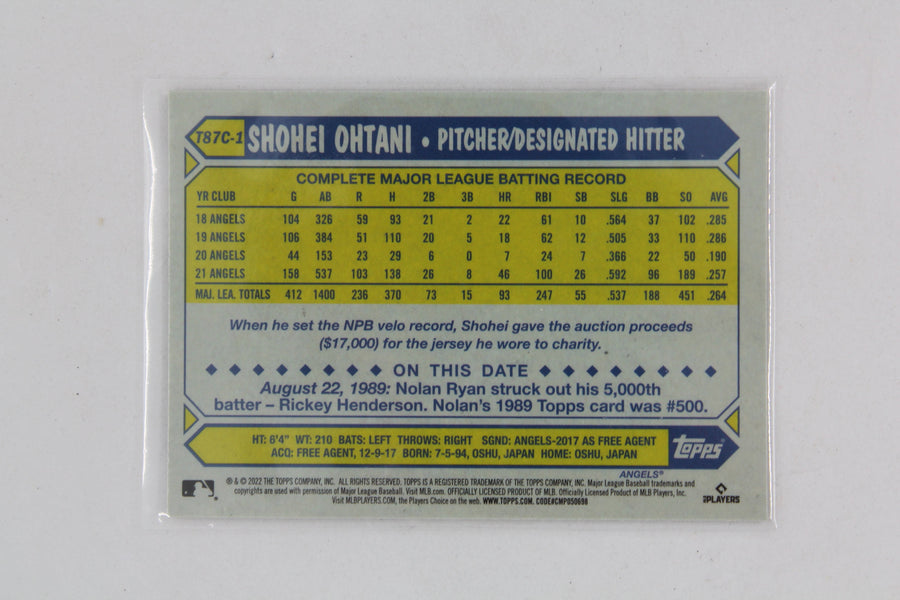 Shohei Ohtani 2022 Topps Series 1 - 1987 Topps Chrome Silver Pack Series 1 Mojo #T87C-1