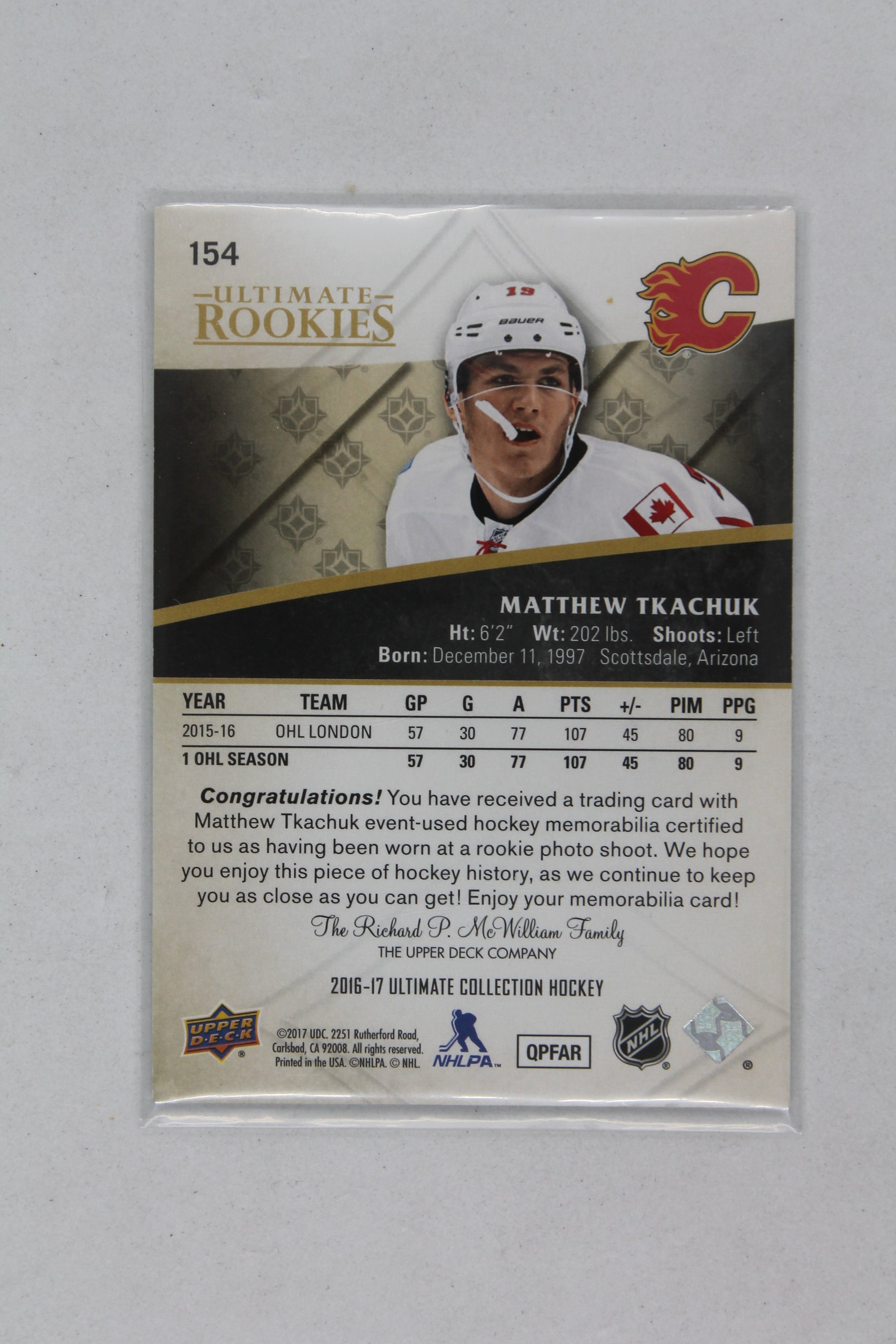 Matthew Tkachuk 2016-17 Ultimate Collection - Silver Jersey - Ultimate Rookies  Rookie Card #240/249