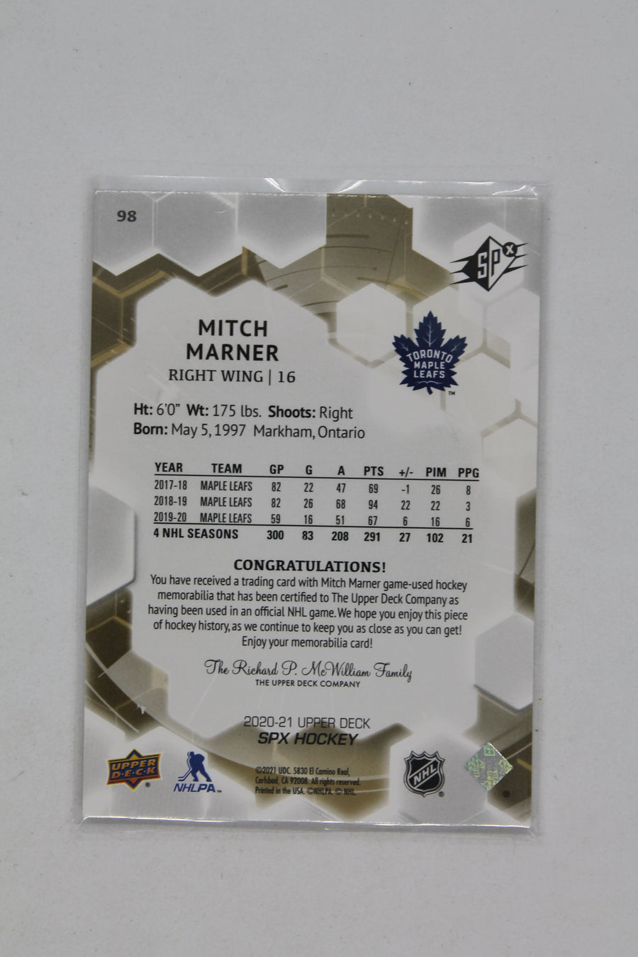 Mitch Marner 2020-21 SPX Jersey Card