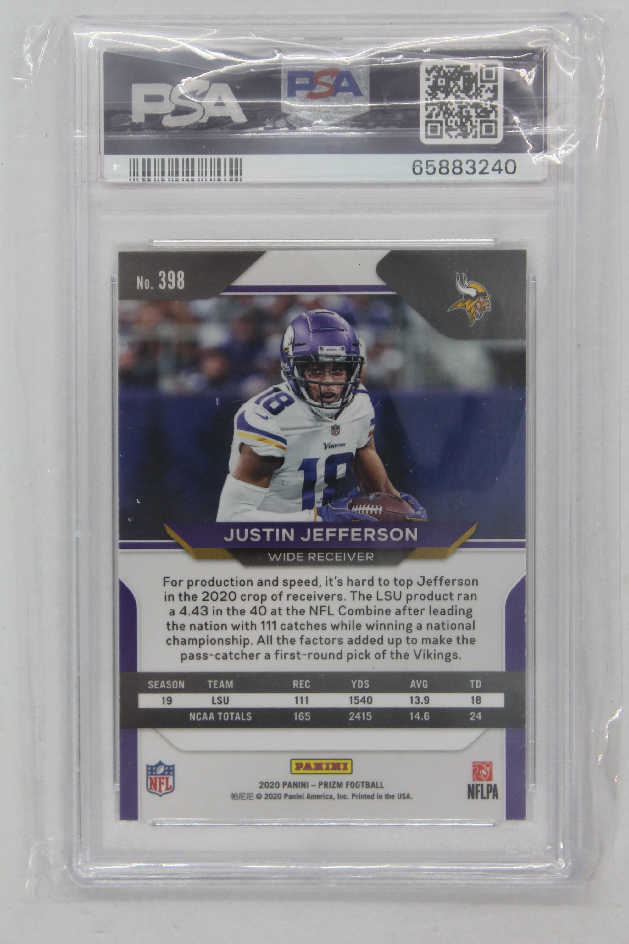Justin Jefferson 2020 Panini Prizm Rookie Card - PSA 9 Mint