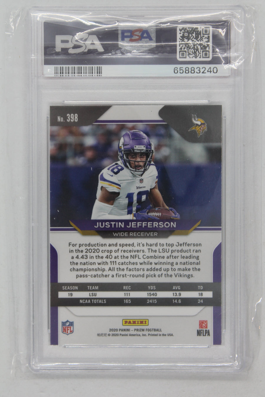 Justin Jefferson 2020 Panini Prizm Rookie Card - PSA 9 Mint