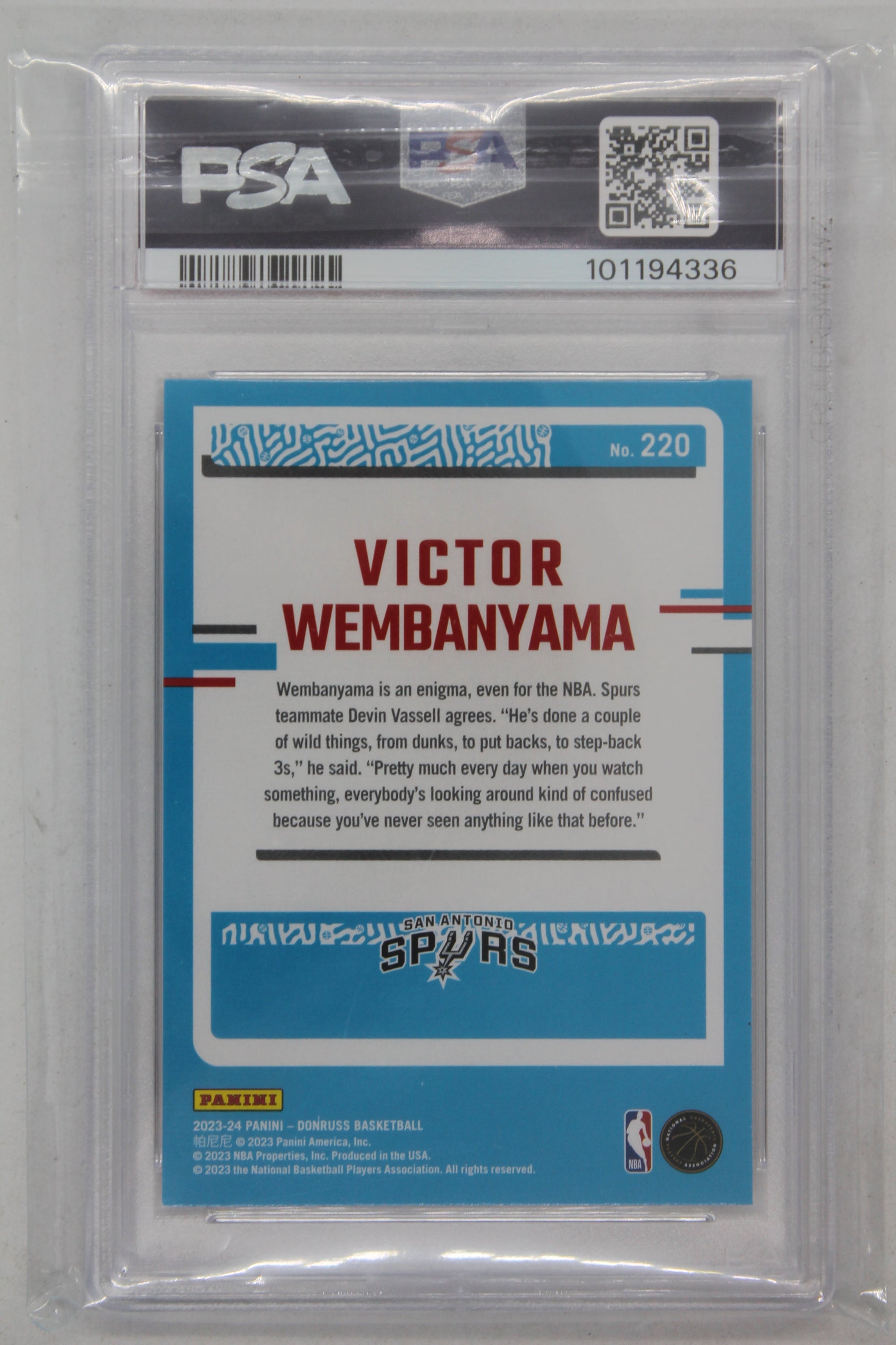 Victor Wembanyama 2023-24 Panini Donruss Rated Rookie Rookie Card PSA MINT 9