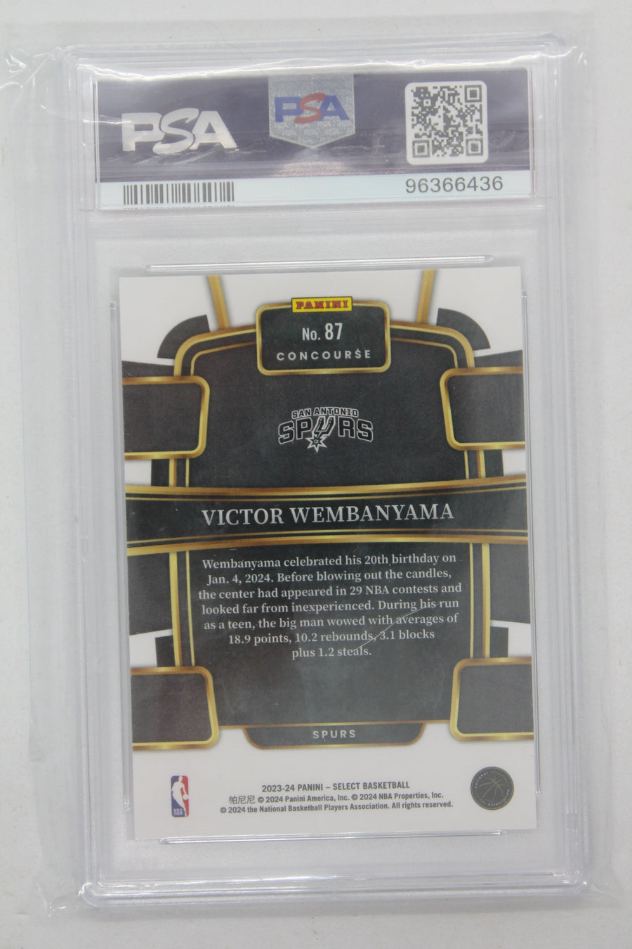 Victor Wembanyama 2023-24 Panini Select Concourse Rookie Card PSA MINT 9