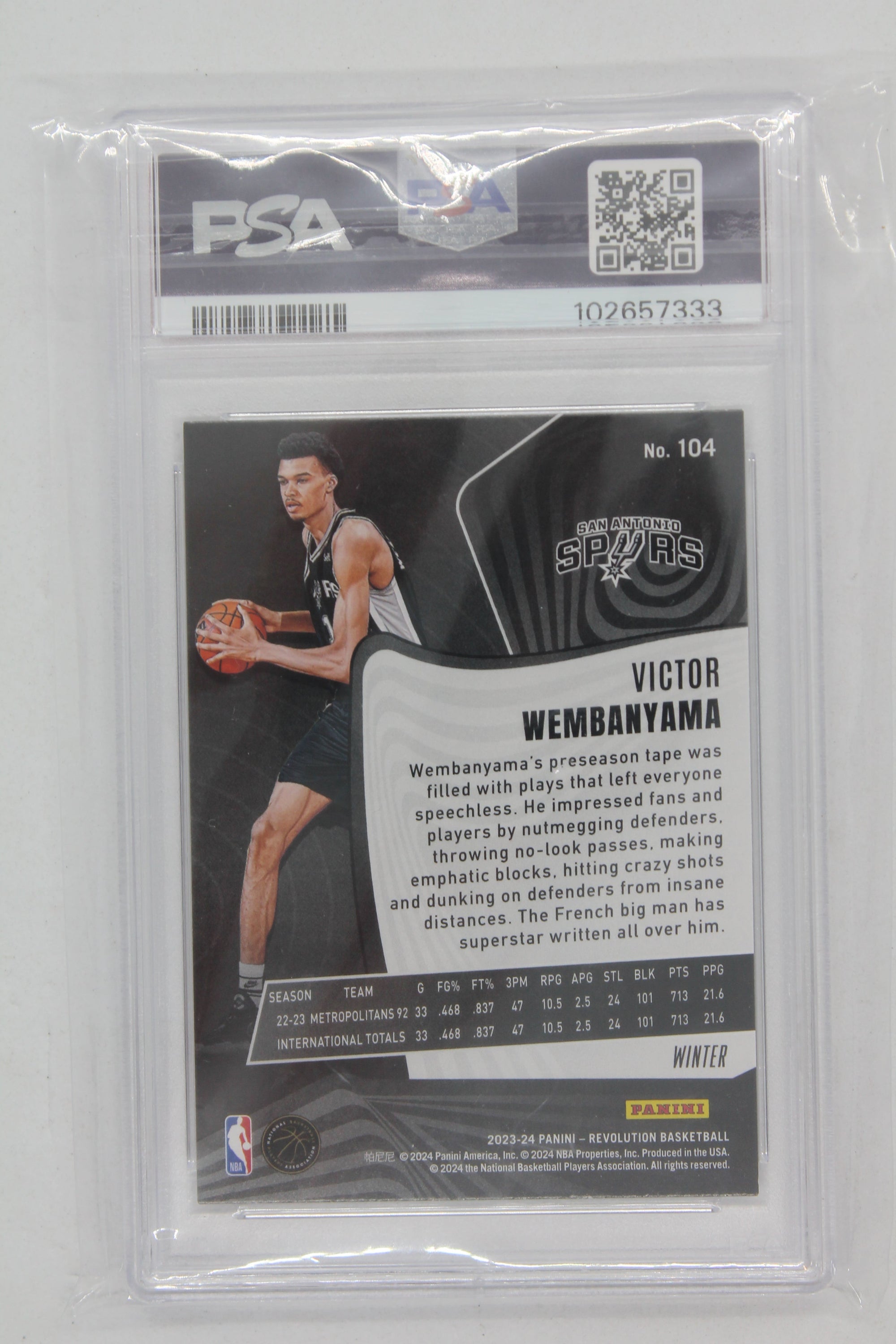 Victor Wembanyama 2023-24 Panini Revolution Rookies Rookie Card PSA 8