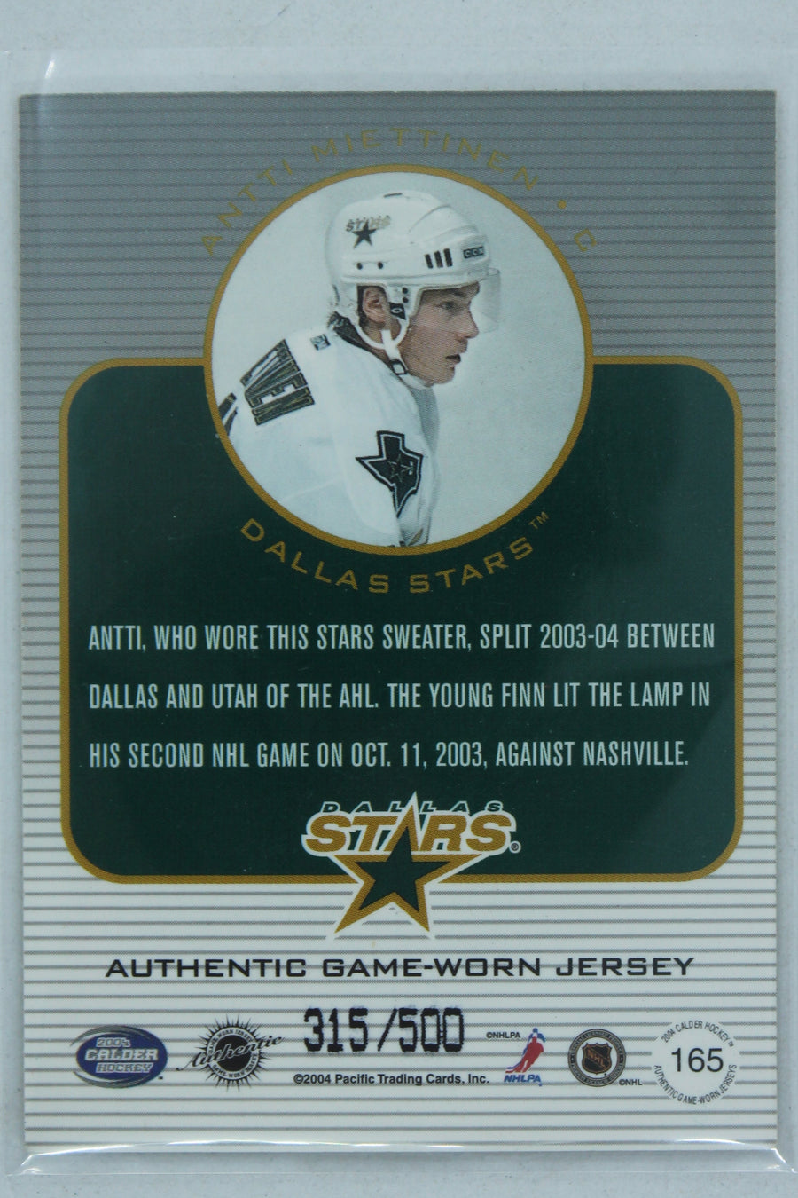 Antti Miettinen 2003-04 Pacific Calder #315/500 Jersey Card
