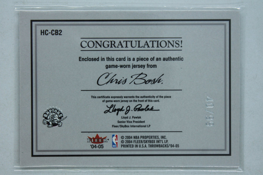 Chris Bosh 2004-05 Fleer Throwbacks - Hardwood Classics - Jerseys Jersey Card #40/99