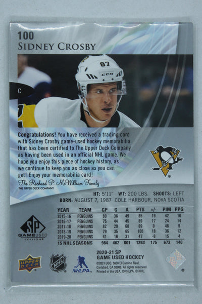 Sidney Crosby 2020-21 Upper Deck SP Game Used Jersey Card
