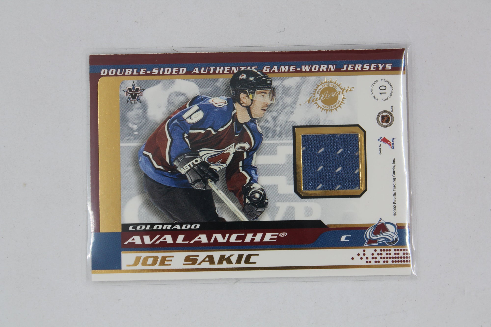 Patrick Roy & Joe Sakic 2001-02 Vanguard Double Sided Game Used Jersey Cards