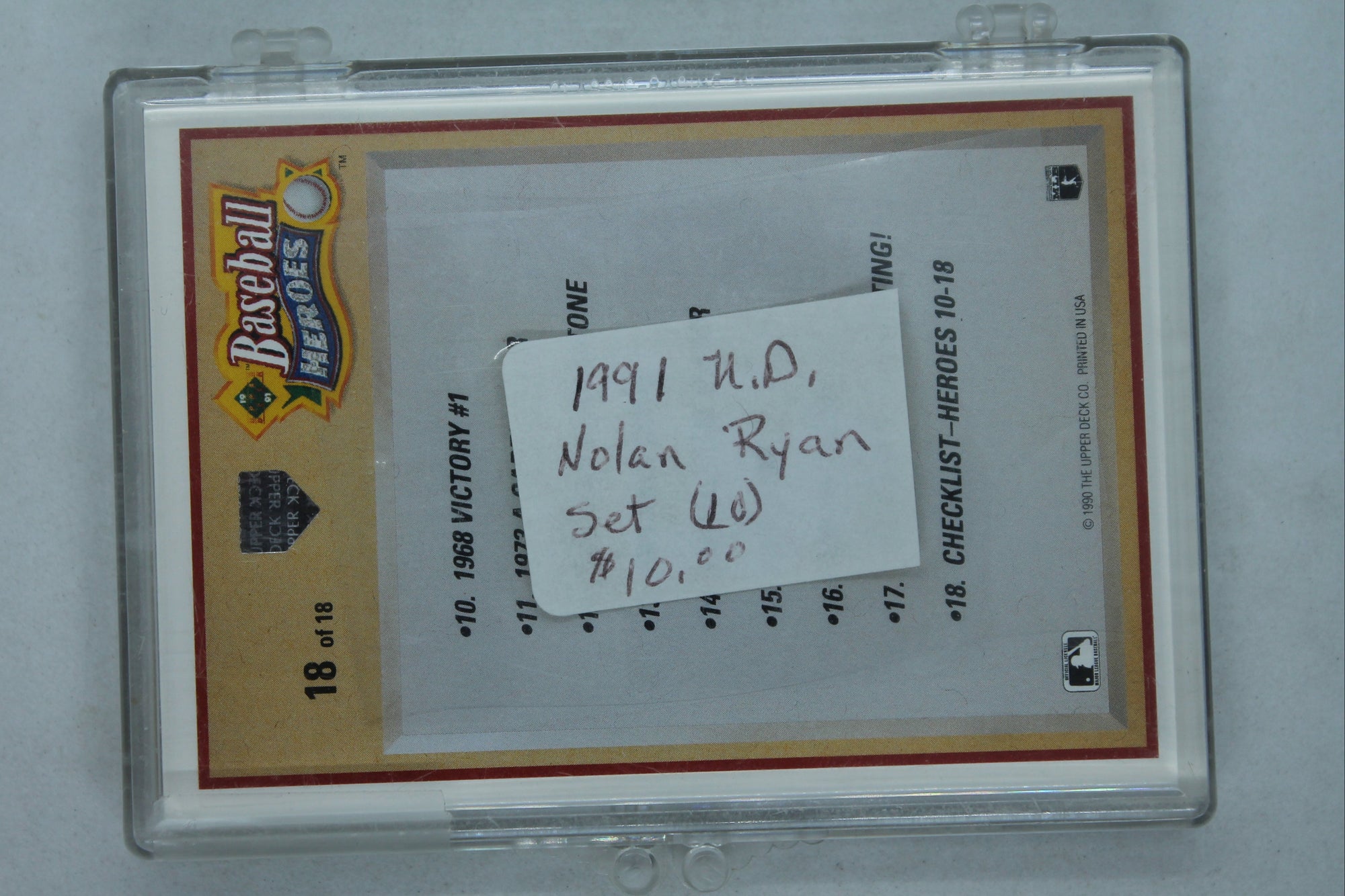 Nolan Ryan 1991 Upper Deck Baseball Heroes Full 9 Card Set + Cover Card