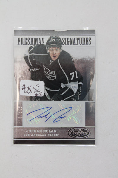 Jordan Nolan 2012-13 Panini Certified Freshman Signatures Rookie Card #811/999 - Shoresy