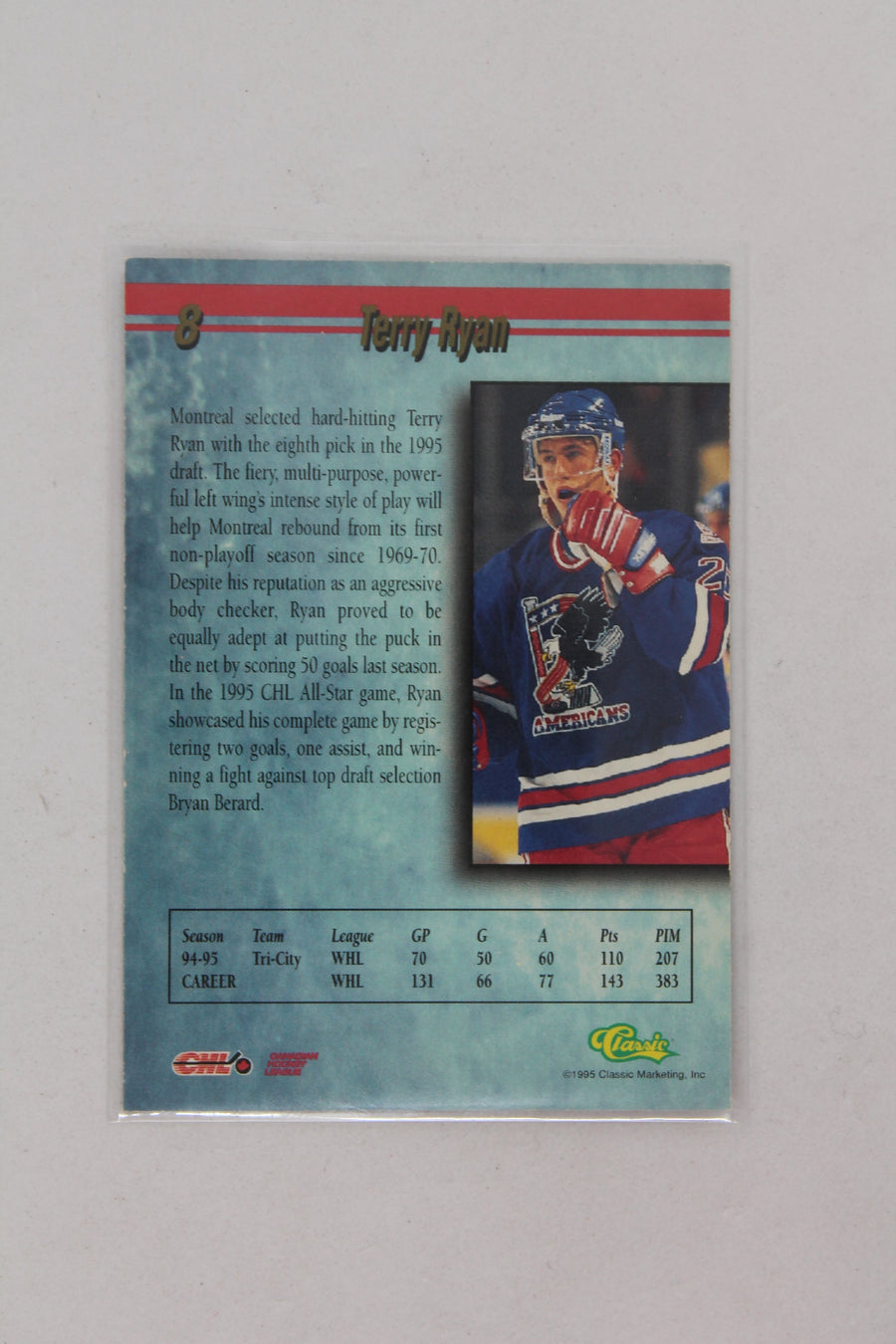 Terry Ryan 1995 Classic Draft Card - Shoresy - Hitch