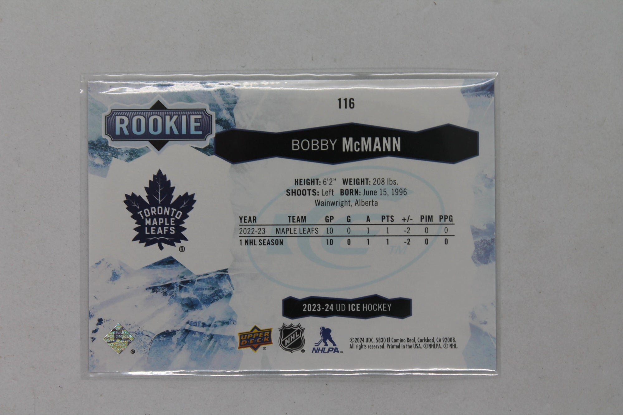 Bobby McMann 2023-24 Upper Deck Ice Green Rookies Rookie Card