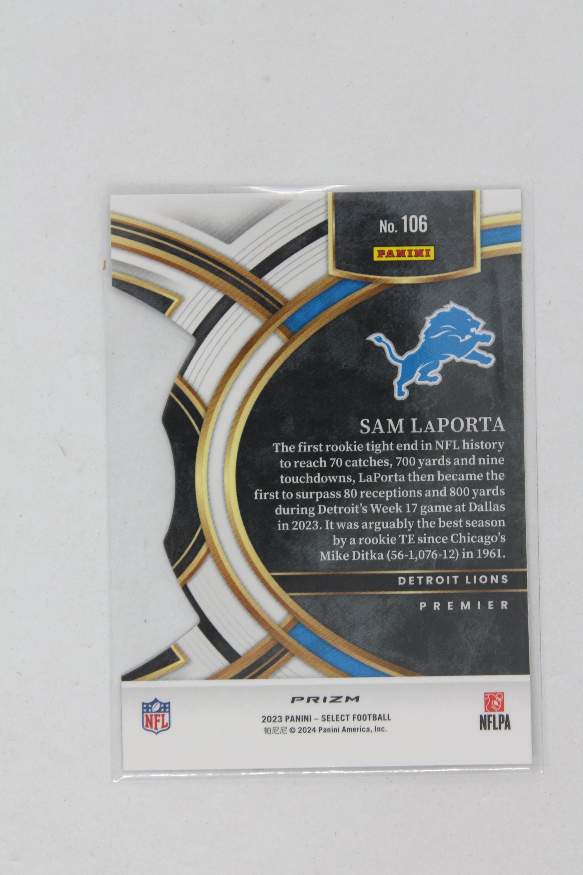 Sam LaPorta 2023 Panini Select Red & Yellow Prizm Die-Cut Rookie Card