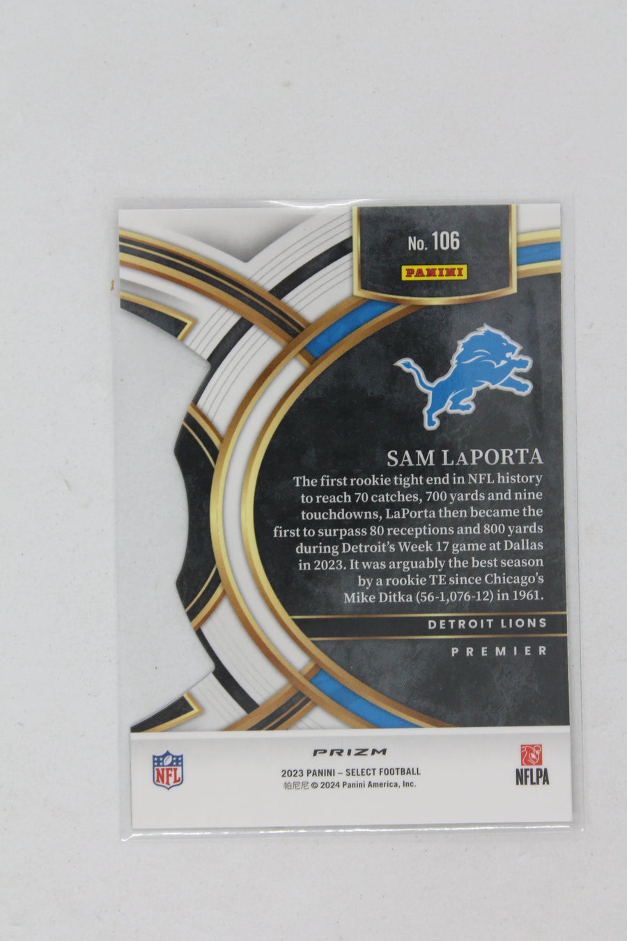 Sam LaPorta 2023 Panini Select Red & Yellow Prizm Die-Cut Rookie Card