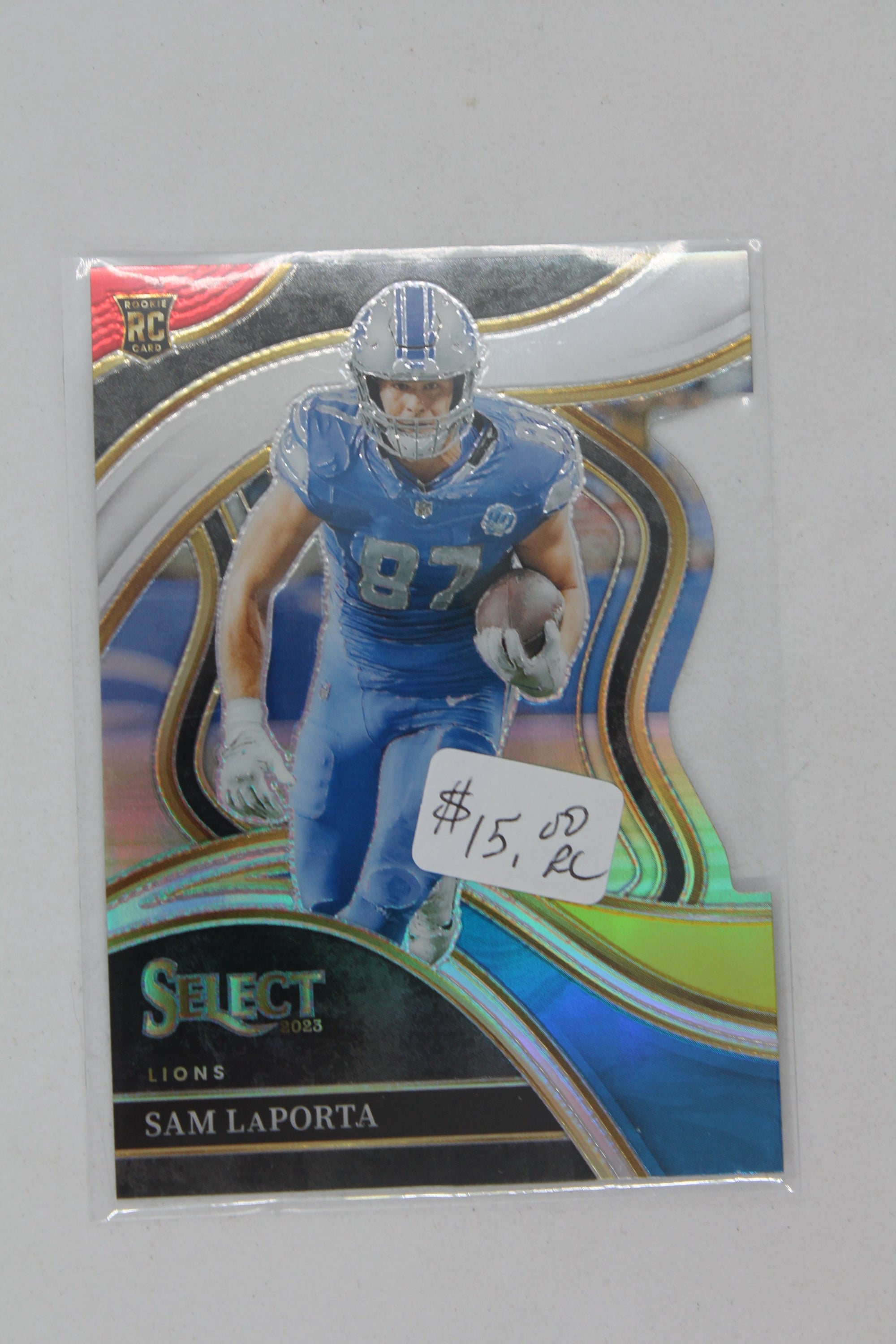 Sam LaPorta 2023 Panini Select Red & Yellow Prizm Die-Cut Rookie Card