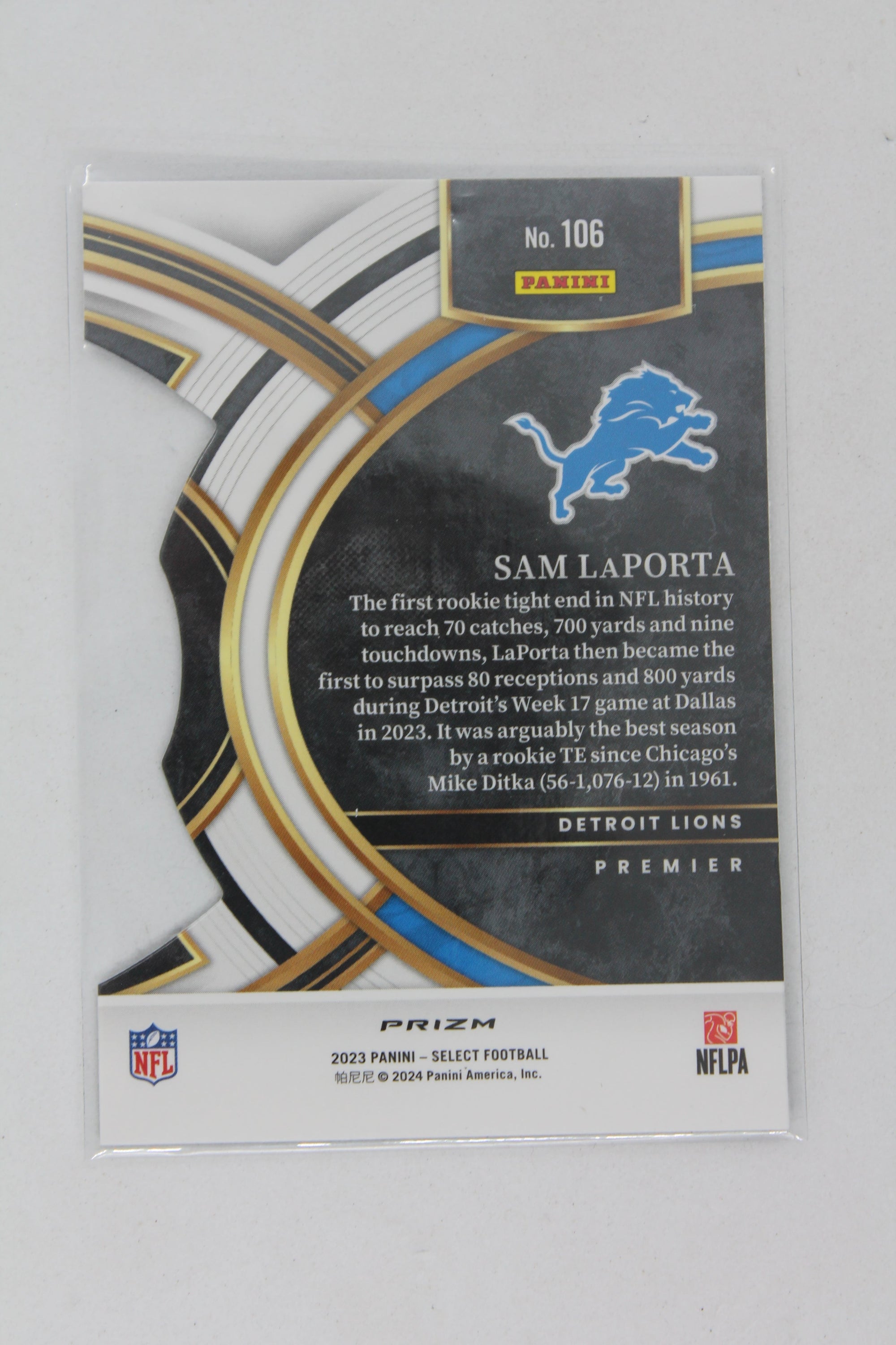 Sam LaPorta 2023 Panini Select Black & Green Prizm Die-Cut Rookie Card