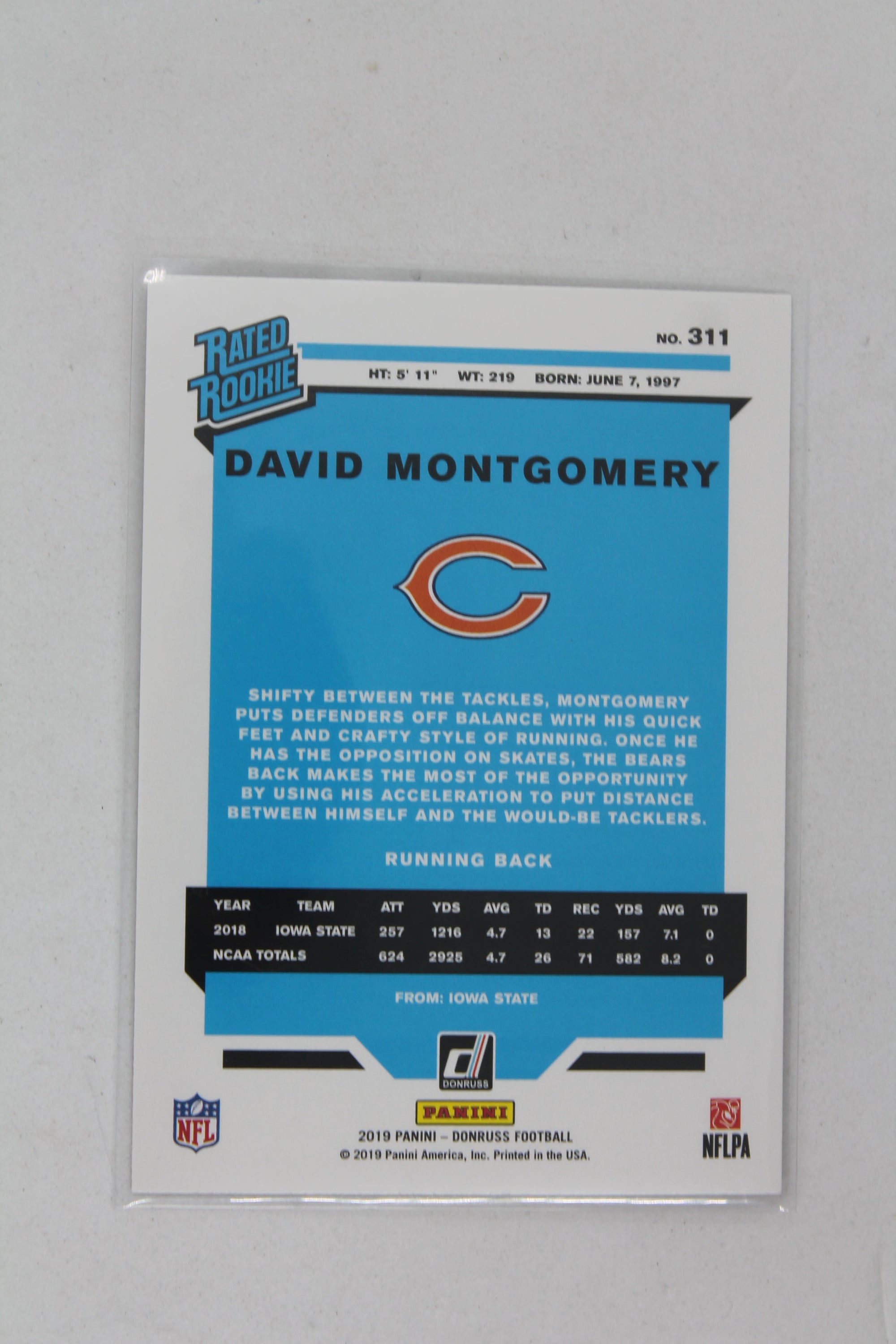 David Montgomery 2019 Panini Donruss - Press Proof Bronze Rated Rookie Rookie Card