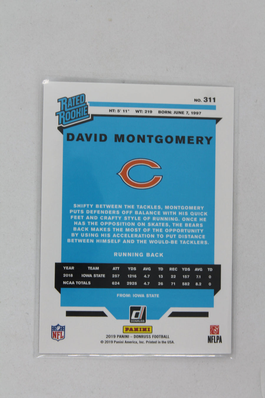David Montgomery 2019 Panini Donruss - Press Proof Bronze Rated Rookie Rookie Card