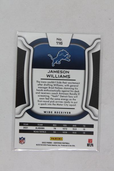 Jameson Williams 2022 Panini Certified - Mirror Orange Rookies Rookie Card #5/149