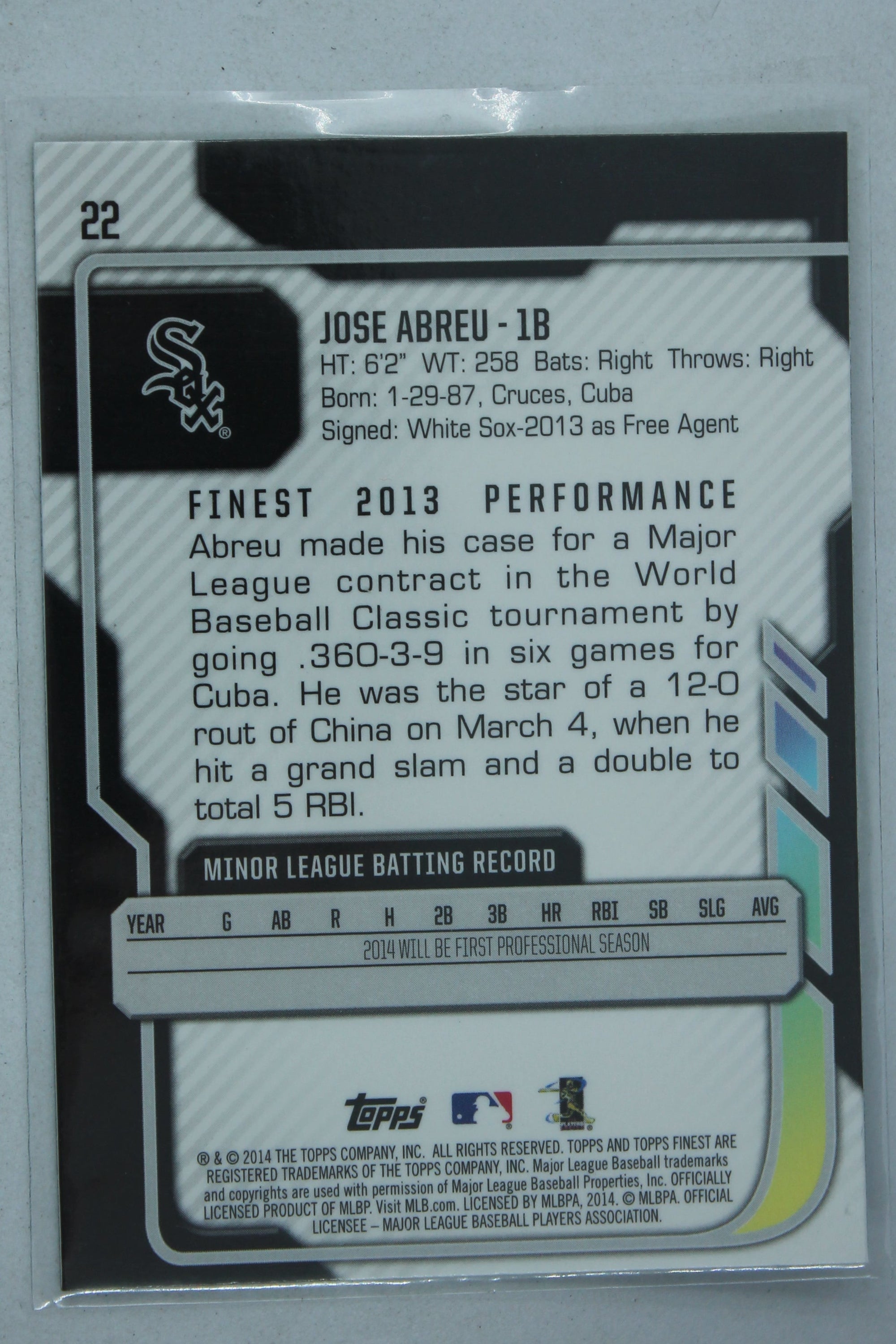 Jose Abreu 2014 Topps Finest Rookie Card